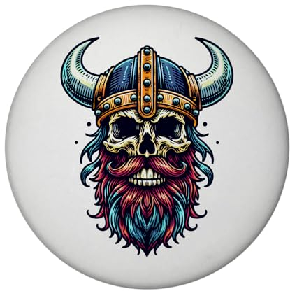 Totenkopf Wikinger Magnet rund mit Flaschenöffner rund Schädel mit Helm Vollbart Knochen Kopf Krieger Nordischer Totenkopf
