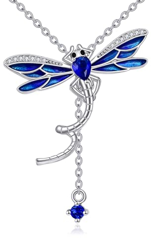 YAFEINI Libelle Kette für Damen Sterling Silber Libellen Anhänger Y Lariat Halskette Verstellbare Kette Schmuck Geschenke für Frauen Mädchen (Libellen Kette)