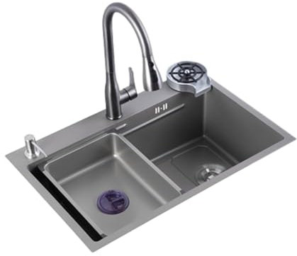 Évier Cuisin, Evier Inox Grand Bac avec, Lavabo Cuisine avec Trous pour Robinets et Distributeur de Savon A,68 * 45cm