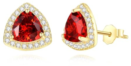 GAVU Damen Ohrstecker Silber 925 mit Zirkonia | Vergoldete Granatroter Dreieck-Kristallohrringe