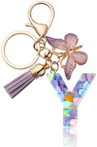 CHUQING Schlüsselanhänger Mädchen Buchstabe Schlüsselanhänger mit Anfangsbuchstaben Schlüssel Anhänger Geschenke Keychain Letter für Frauen Lila Y