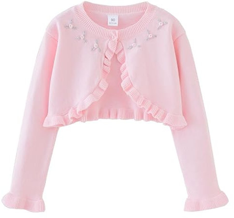 Yanmucy Ragazze Bolero Bambine Cardigan a Manica Lunga in Cotone Maglione per Bambini Leggeri in Maglia con Bottoni Coprispalle per 1-8 Anni