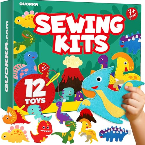 Quokka Kids Crafts for 7 9 Year Olds - Fun Sewing Kit for Kids Ages 8-12 | 12 Basic Arts and Crafts for Kids Ages 6-8 Basic - DIY Beginner Needle and Thread Kit - Plastic Needles, Scissors