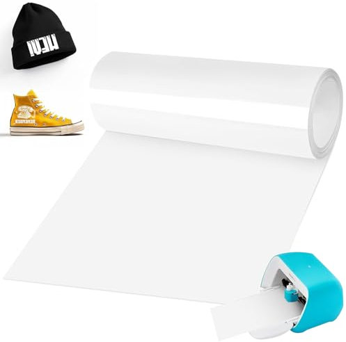 Smart Iron on für Cricut Joy, 14x200cm Weiß Plotterfolie Textil Smart Heat Transfer Vinyl, Flexfolie Plotter Textilien zum Aufbügeln, PU Plotterfolie Textil für Stoffe T-Shirts DIY Muster