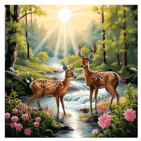 cukol cukol Kreuzstich Set Vorgedruckt Hirsch, Stickvorlagen Stickbilder Vorgedruckt Kreuzstich Stickpackungen Stickpackung, Tier Cross Stitch Embroidery Kit Stickset Sticken Set Erwachsene Anfänger