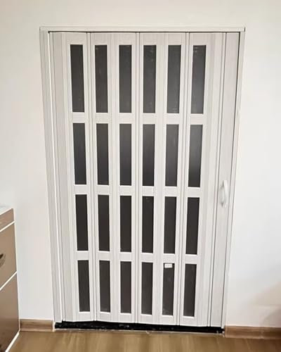 Schiebetür Falttür Falttür für Kleiderschrank, Weißes PVC | Mattiertes Acryl | Kein Design mit Niedriger Schiene | Hardware-Kit, Kompakte Trennwand für Innenschiebetüren, Weiß(68x80in(172.7x203.2cm))