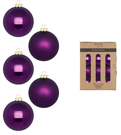 Weihnachtskugeln Glas 3cm 24 Stück - matt & glänzend - Mini Christbaumkugeln Weihnachtsbaumkugeln für Weihnachten - Christbaumschmuck & Weihnachtsbaumschmuck Lila Purpur - Purple Symphony