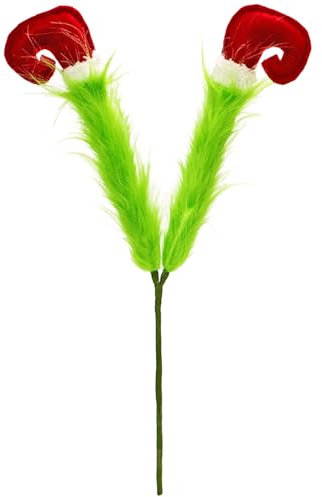3 Pcs Furry Christmas Tree Topper Picks, 17 Inch Green Monster Plush Leg Sprays Elf Leg Stems for Xmas Tree Filler Branches Decorations DIY Craft Wreaths Festive Gift Home Holiday Ornaments (Green)