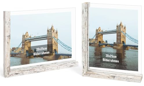 kollyseek 2er Set Bilderrahmen 20x25 cm. L-förmigem MDF Bilderrahmen mit Doppelseitiger nicht zerbrechliches gehärtetes Glas,Vintage-Weiß