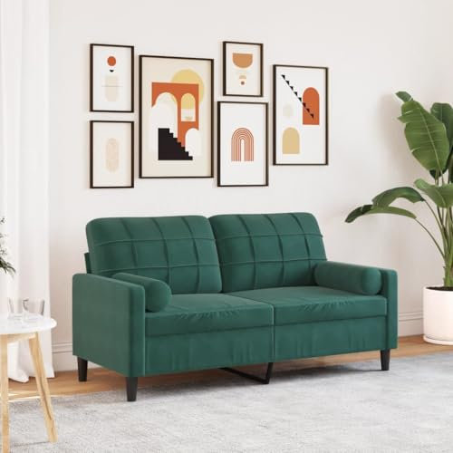 Tidyard 2-Sitzer-Sofa mit Zierkissen Sofa Schlafsofa Bettcouch Couch Gästebett Dunkelgrün 140 cm Samt