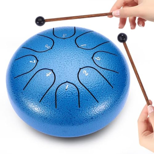 Zungentrommel 6 Zoll 8 Tone | Steel Tongue Drum | Handpan für Meditation & Entspannung, Yoga, Familienaktivitäten | Garden Regen Trommel Instrument (Blau)