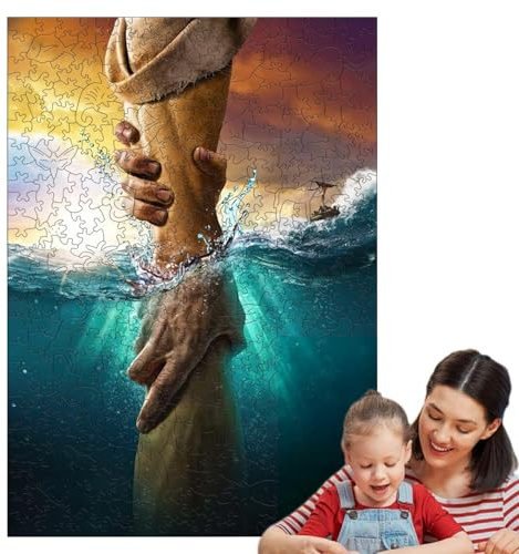 Hitburu Wooden Jesus Puzzle Toy,Wooden Puzzle Jesus' Outstretched Hand | Wall Hand of God Jigsaw Puzzle Decor for Family Friends Game Night for Study Room, Bedroom
