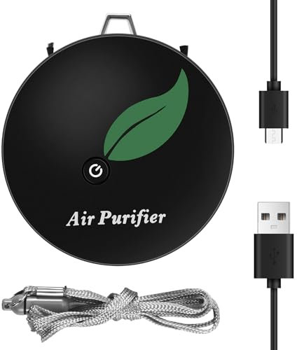MRNHA Personal Wearable Air Purifier Necklace Mini Portable Air Freshner Ionizer Negative Ion Generator For Adults Kids Black