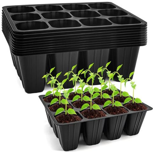 QIMMU 10 Pezzi Semenzaio Germinazione,120 Fori Vassoio Germinazione,Alveoli per Semina,Vasetti per Semina,Vassoi per Semi,Semenzaio per Orto,Vassoi per Piantine per la Coltivazione (13X17CM)