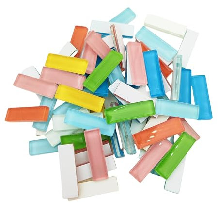 Strisce di vetro colorato a mosaico fai da te per artigianato, 200 g, pezzi di mosaico trasparenti, per lavori fai da te, hobby, artigianato (colori misti, 3,2 cm)