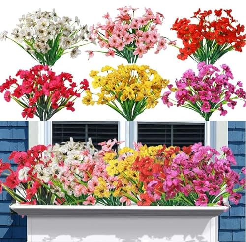 24 Bundles Artificial Flowers Bulk Outdoors UV Resistant Fake Silk Flowers Plastic Plants for Garden Window Box Porch Hanging Basket Backyard Patio Farmhouse Decor (a)