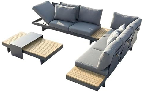 OUTLIV. Eckloungeset Luna Gartenmöbel-Set, 4 Sitzplätze, 80x40x36cm | Aluminium und Akazie; verstellbar und mit Rückenlehne; 4 Sitzplätze; 80x40x36cm; Anthrazit/Hellgrau; komfortabel, flexibel