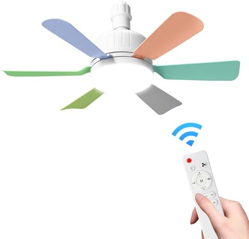 Kouamor 46cm Screw in Ceiling Fan Light, Ceilings Fans with Light and Remote Control, 40w Ceiling Fans Lightss Dimmable, E27 Ceilings Fanss Lamp with 6 Blades, 3 Speeds Timing, Silent (colorful)