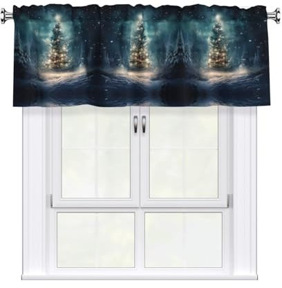 Tenda a mantovana jacquard con stampa di albero di Natale, 137 x 45,7 cm, per finestra, cucina, bagno, tasca per asta