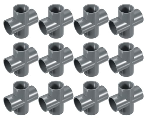 QUARKZMAN 12 Pcs Raccord PVC, Croix 4 Voies PVC 1 1/4 1.3 Raccords PVC Coude PVC Raccords De Tuyau PVC Raccord PVC Connecteur d'angle pour Meubles PVC Jardin DIY, Gris