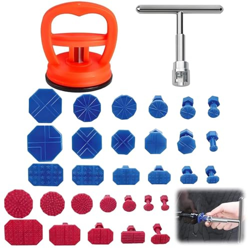 iuiiaii Car Dent Puller Kit, Dent Removal Kit Dents Remover Tool for Car, Equipped with T-Shaped Puller and 30 Pcs Washers, Repair Tools Suitable for Various Cars Dents Removers