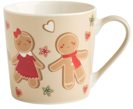 home&you - Kaffeetasse Ginno, Weihnachtsmotiv Lebkuchenmann, 390 ml, Große Tasse für Kaffee, Tee, Cappuccino, aus New Bone China, Spülmaschinenfest, Mikrowellengeeignet - Beige