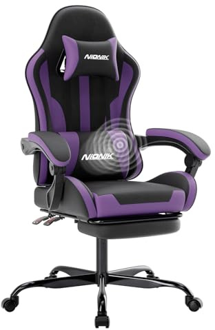 NIONIK Ergonomischer Gaming-Stuhl mit Fußstütze, Racing Gaming Chair Kopfstütze, Gaming Stuhl Verstellbarer, Computerstuhl Höhenverstellbar Lendenwirbelstütze für Homeoffice und Gaming Orange BP