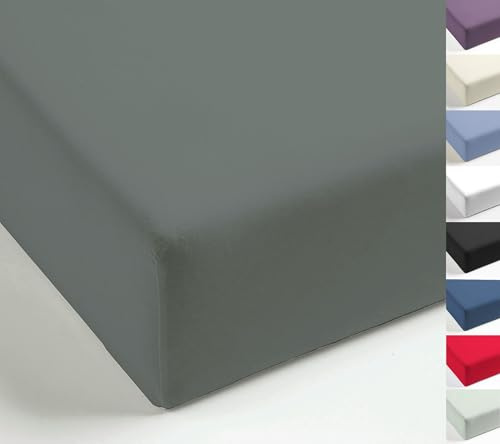 Spannbettlaken Mistral Home Perkal Uni Bettlaken Laken Ägyptische Baumwolle 90x190-100x200 / 140-160x200 / 180-200x200 cm, Farbe:Grau, Größe:100x200cm