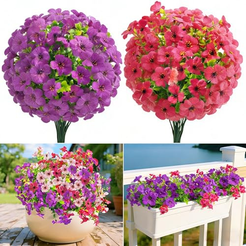 OZMI 8 flores artificiales decorativas de color violeta y rojo rosa para jardín