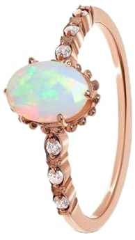 Promise Ring Frau, Wedding Rings Oval mit Mondstein und Moissanit 14K Rosegold Größe 54 (17.2)
