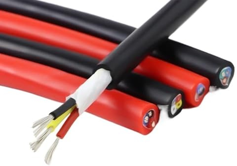Cavo di alimentazione ad alta temperatura rosso nero in gomma siliconica 2/3/4/6 con nucleo 0,3-6mm² 5M 450/750V(Black x 3 Cores,Square 6.0mm)