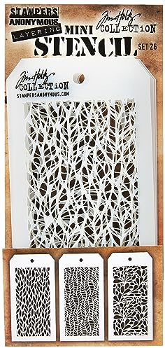 Stampers Anonymous AGMST026 Tim Holtz Mini Stencil Set 26, Synthetic Material, 21.6 x 9.1 x 0.1 cm