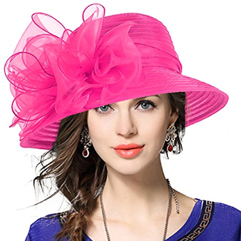 VECRY Damen Oaks Derby Kleid Kirche Glocke Ascot Eimer Hochzeit Bowler Sonnenhüte (Rose)