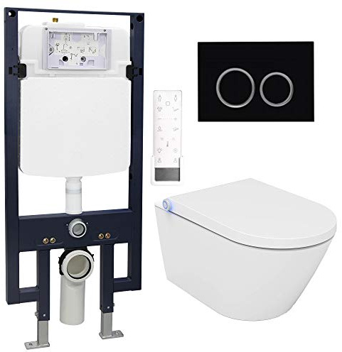 WC-Komplettpaket 18: Bernstein Dusch-WC Pro + 1102 und Soft-Close Sitz mit Vorwandelement G3008 und Betätigungsplatte vorne, Betätigungsplatte:Modell 4111 schwarz matt