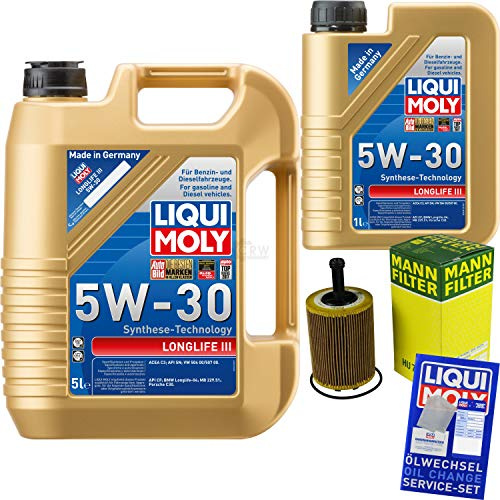 QR-PARTS 69326095 Filter Set Inspektionspaket 6 Liter Liqui Moly Motoröl Longlife III 5W-30 MANN-FILTER Ölfilter