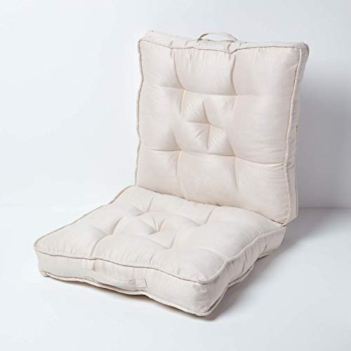 HOMESCAPES Cream Travel Booster Cushion Large Firm 50 cm Square Seat Pad and Backrest Luxury Thick Soft Cotton Supportive Car Cushion For The Elderly, Post-Operative and Lumbar Support