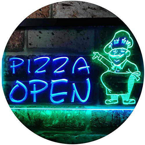 ADVPRO Pizza Open Shop Dual Color LED Barlicht Neonlicht Lichtwerbung Neon Sign Grün & blau 400 x 300mm st6s43-i0183-gb