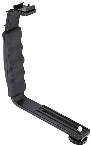 DAUERHAFT L Bracket Kamerahalterung, L Bracket Griff Gimbal Zubehör, Blitzhalterung mit 2 Blitzschuhhalterungen, einfach zu greifen, 1/4 Zoll Schraubschnittstelle, für Kamera oder Camcorder