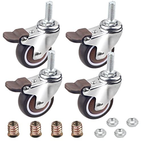 DBREAKS 4 Pcs Transportrollen 50MM, Schwenkrolle mit Bremse aus TPE, M10x25mm mit Gewinde, Lenkrolle mit Gewindezapfen, Möbelrolle, Bremsrolle, Kapazität 108KG insgesamt, Gummirolle für kleine Gerät