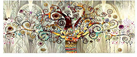 Yuefa Art Kunstwerk Berühmte Malerei Baum des Lebens Von Gustav Klimt Leinwand Malerei Poster und Drucke Wandkunst Bild für Wohnzimmer 50x150cm Rahmenlos