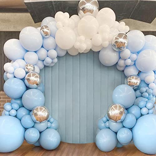 Blau Ballon Girlande Set, 114pcs Macaron Blau Weiß Latex Luftballons und 4D Silber Folien Ballons für Jungen Baby Shower Party Geburtstag Hochzeit Taufe Hintergrund Dekoration