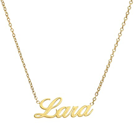 ANDANTE Premium Collection - Namenskette Lara 14K Gold Edelstahl Halskette Personalisierte Kette mit Namen - längenverstellbar 43 cm - 48 cm