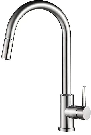 VALAZ Rubinetto Lavello Cucina Con Doccetta Estraibile Nichel | Rubinetti Miscelatore Monocomando | Alta Pressione, Risparmio idrico, Girevole a 360°, Installazione Veloce | Acciaio Inox, Serie Parana