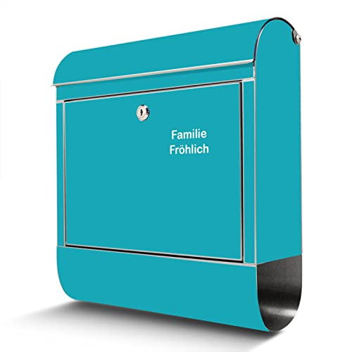 banjado® Briefkasten Edelstahl personalisiert mit Farbe Türkis 39x47x14cm & 2 Schlüssel - rostfreier Edelstahl Briefkasten mit Zeitungsfach - Postkasten A4 Einwurf inkl. Montagematerial