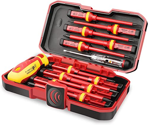 Tiamu Juego de destornilladores aislados Vde -V de alta tensión 1000 V magnético ranura-Pozidriv-Torx destornillador, electricista herramientas duraderas, con caja de almacenamiento