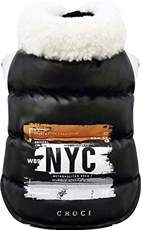 Croci wasserdichte Jacke für Hunde New York City, Rückengröße 50 cm, gepolstert und verstellbar, mit Gummizug und Loch für Leine und Geschirr, Schwarze Farbe