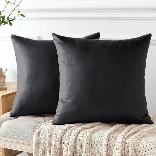My home store Velvet Cushion Covers 45cm x 45cm - 18 x 18 Pack of 2 Charcoal Covers for Bedroom Livingroom Sofa with Invisible Zipper