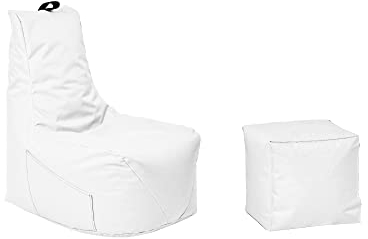 Momiralland Komfort Sitzsack XL - XXL mit Hocker Sitzkissen BodenKissen Sessel In- & Outdoor geeignet Gaming Sitzsack für Erwachsene und Kinder (Weiß, XXL - Durchmesser 80 cm)
