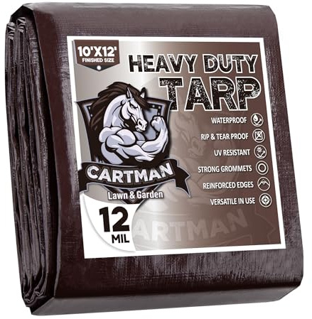 Finished Size 10' x 12' Extra Thick 12 Mil Heavy Duty Poly Tarp, Multipurpose Protective Cover, UV Resistant, Waterproof Poly Tarpaulin with Reinforced Edges