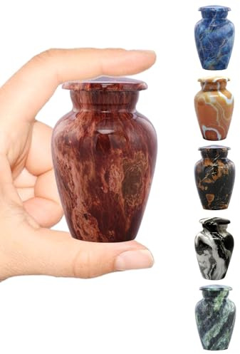 Urne mit Marmor-Finish – Metall-Urne für Asche von Mensch oder Haustier – kleine Gedenkurne mit Samtbeutel & Trichter – perfekte Hommage & Geschenk (Volcano Red)